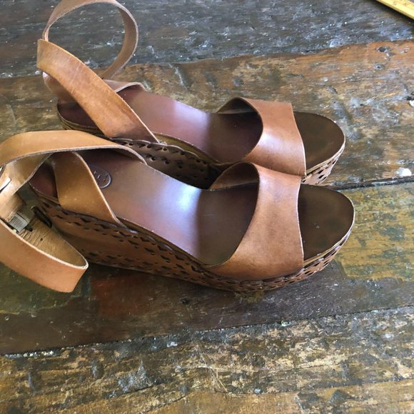 Platform chunky block heel wedge leather boho sand - Picture 3 of 12